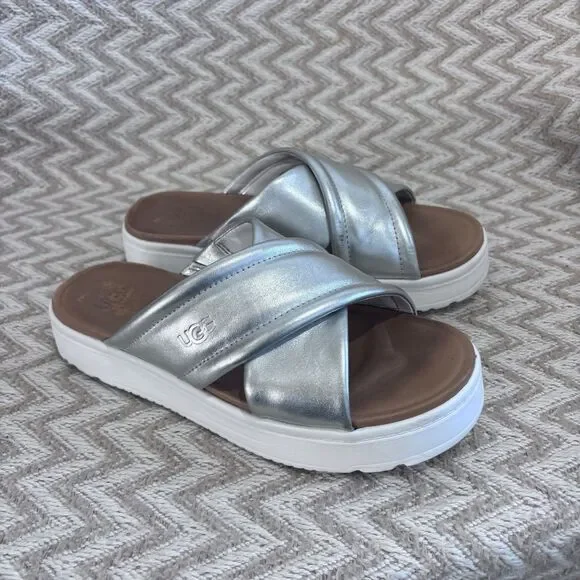 UGG Zayne Crossband Metallic Leather Platform Sandals - Picture 3 of 9
